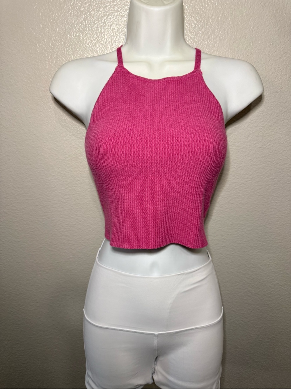 La Hearts Hot Pink Ribbed Halter Crop Top